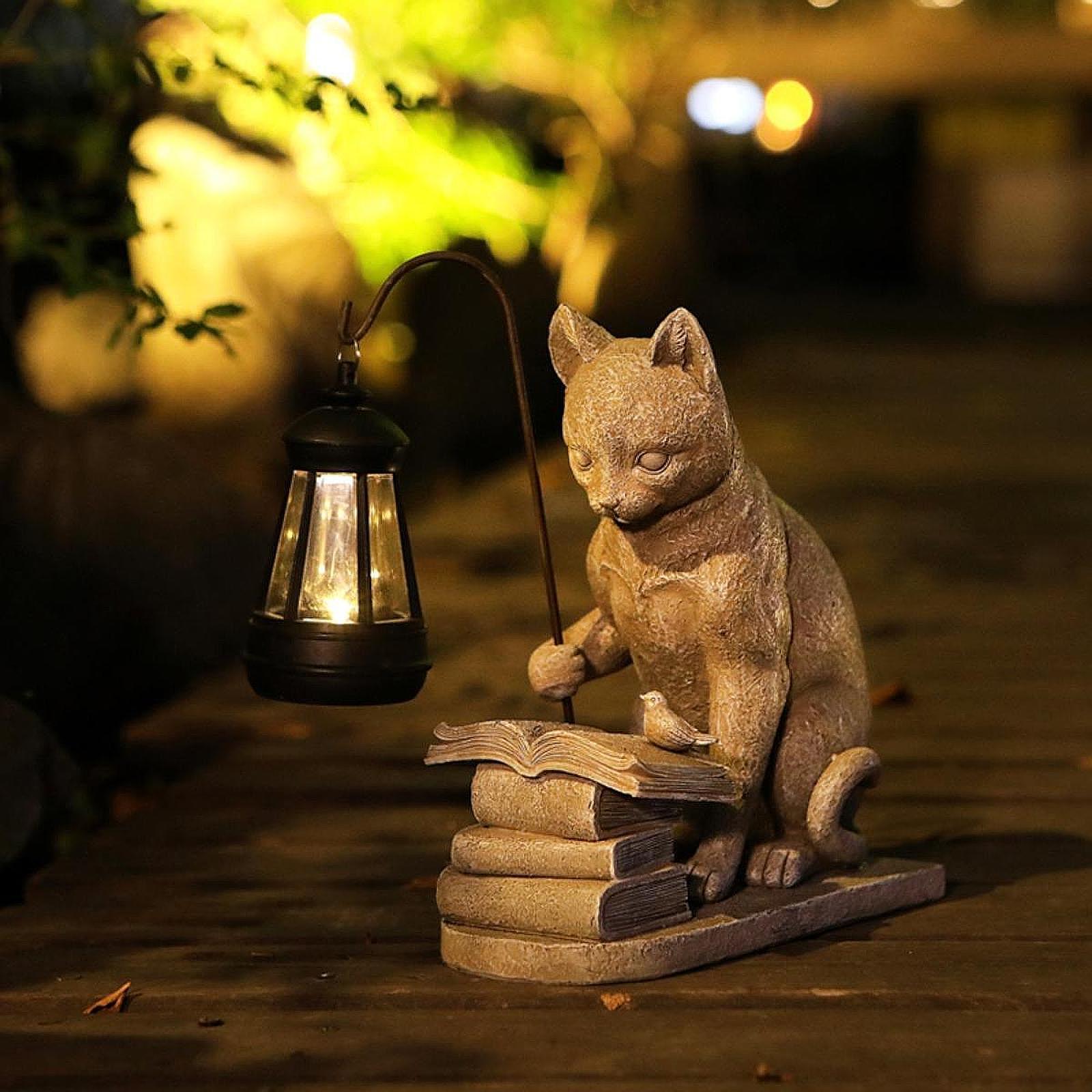 Outdoor Lighting Art - Mini estatua Solar de gato para
